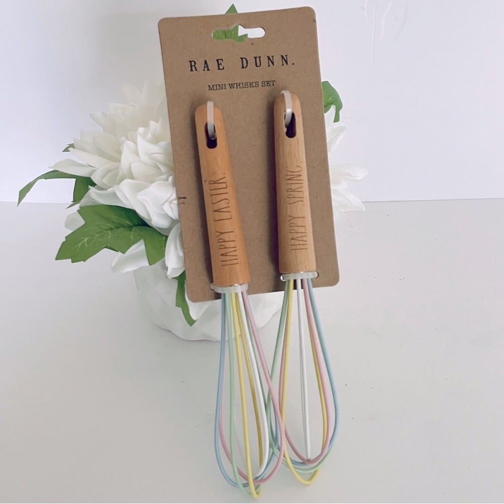 Rae Dunn Happy Happy Easter Spring Mini Whisks Set of two Multi Color NWT
